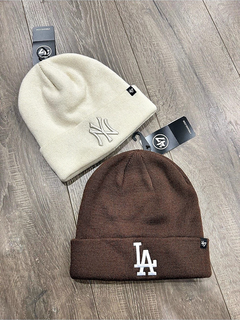 2/$35 47 Brand MLB Raised Cuff Knit Beanie 2-Pack Brown & Cream NWT